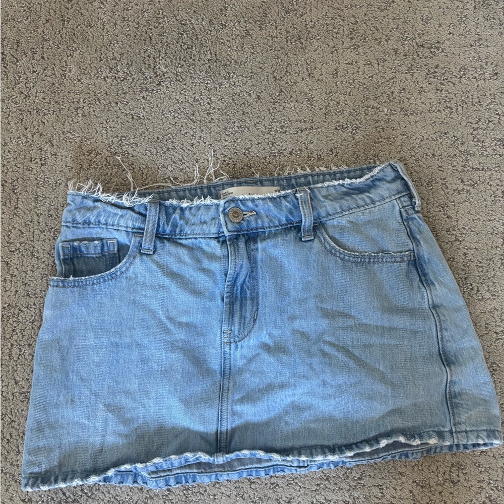 Hollister Light Blue Frayed Denim Mini Skirt